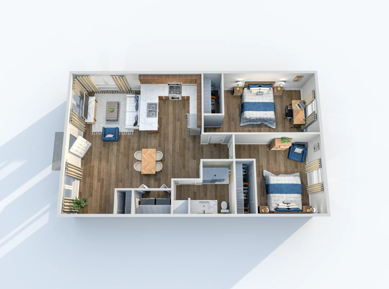 South and Madison — floor plan, Plan B3 · 2 bed · 1 bath · 960 sq ft