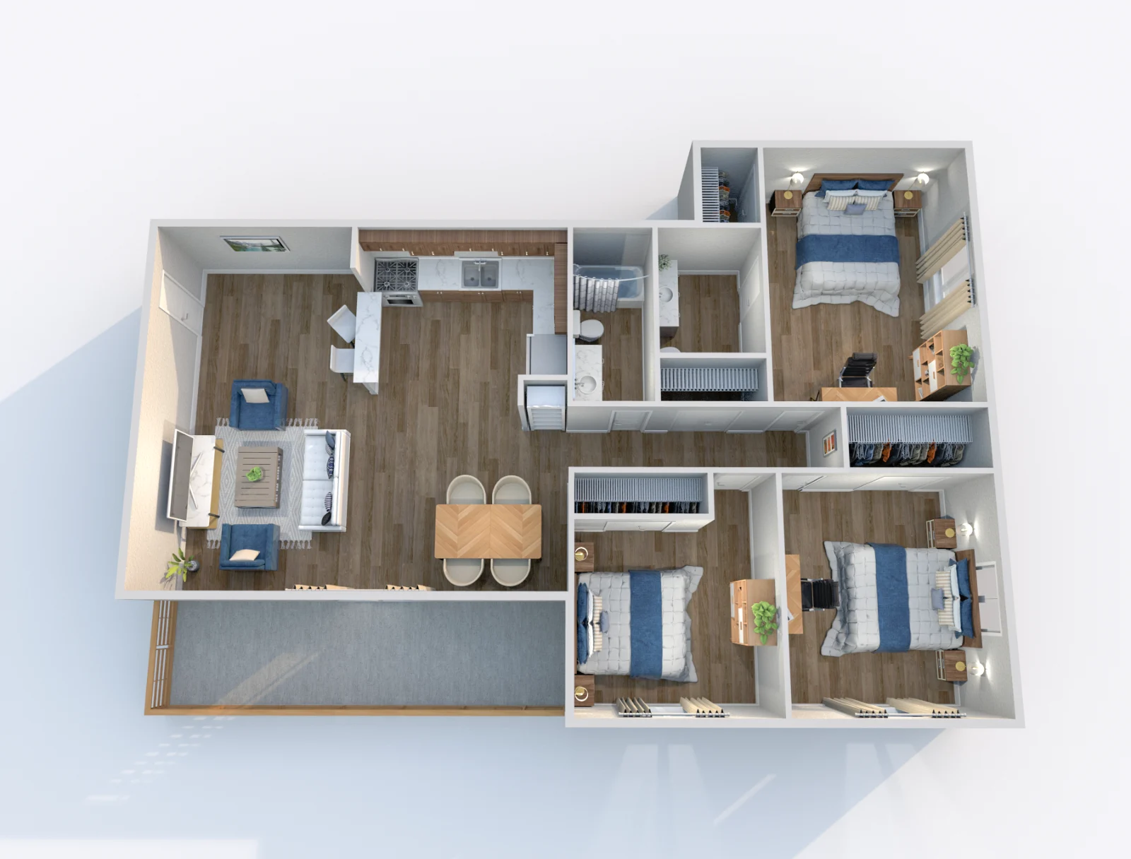 South and Madison — floor plan, Plan C1 · 3 bed · 1.5 baths · 1,075 sq ft